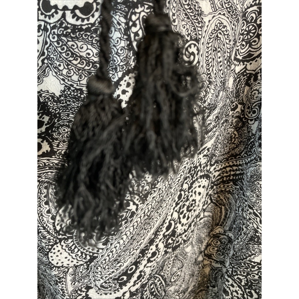 Kim Rogers Woman 3X Paisley Tunic Top Black White Tassel Boho Plus Blouse - Picture 4 of 10